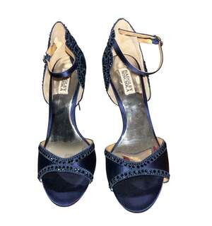 Badgley Mischka Navy Embellished Ankle Strap Heels – Size 10